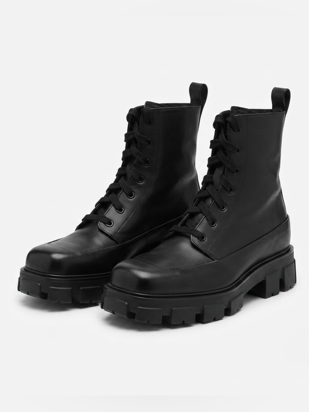 Prada Monolith Vitello Leather Lace-Up Combat Boots Black US M10.5 UK M9.5